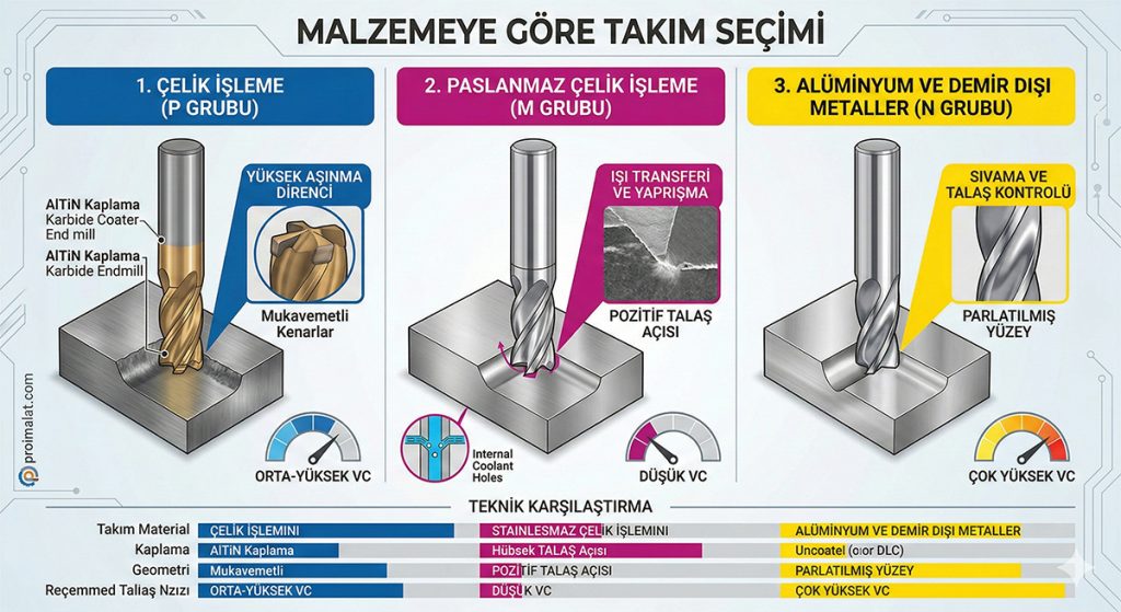 Malzemeye Göre Kesici Takım Seçimi Teknik İnfografik - Proimalat